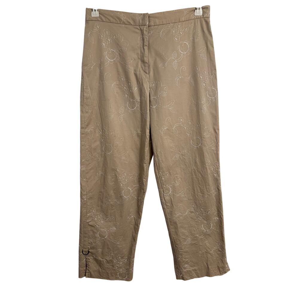 Culture NYC 6 Vtg Beige‎ White Embroidered Floral Cropped Pants Cottagecore BOHO